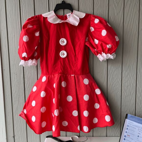 VTG 80s Disney Wear Minnie Mouse Adult Costume Dress M Polka Dot Made in USA - Picture 1 of 11